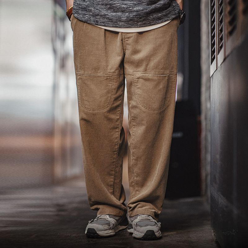 Maden retro multi pocket corduroy casual pants, loose striped velvet, pure cotton straight leg pants