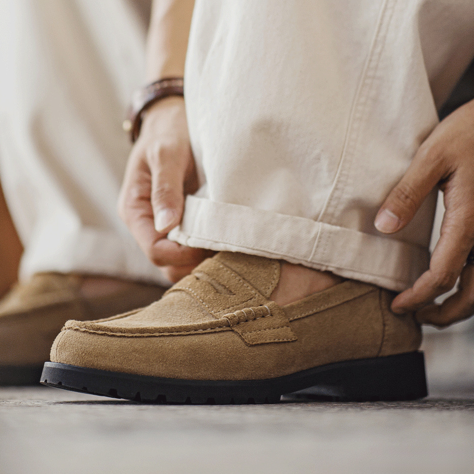 Old Money Style Men's 2025 New Leather Casual Flip Fur Leather Shoes