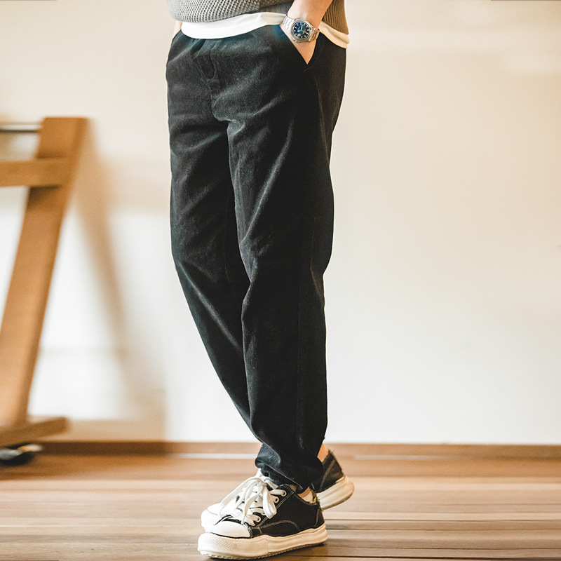 Maden American retro corduroy leggings with elastic waistband and straight leg casual pants