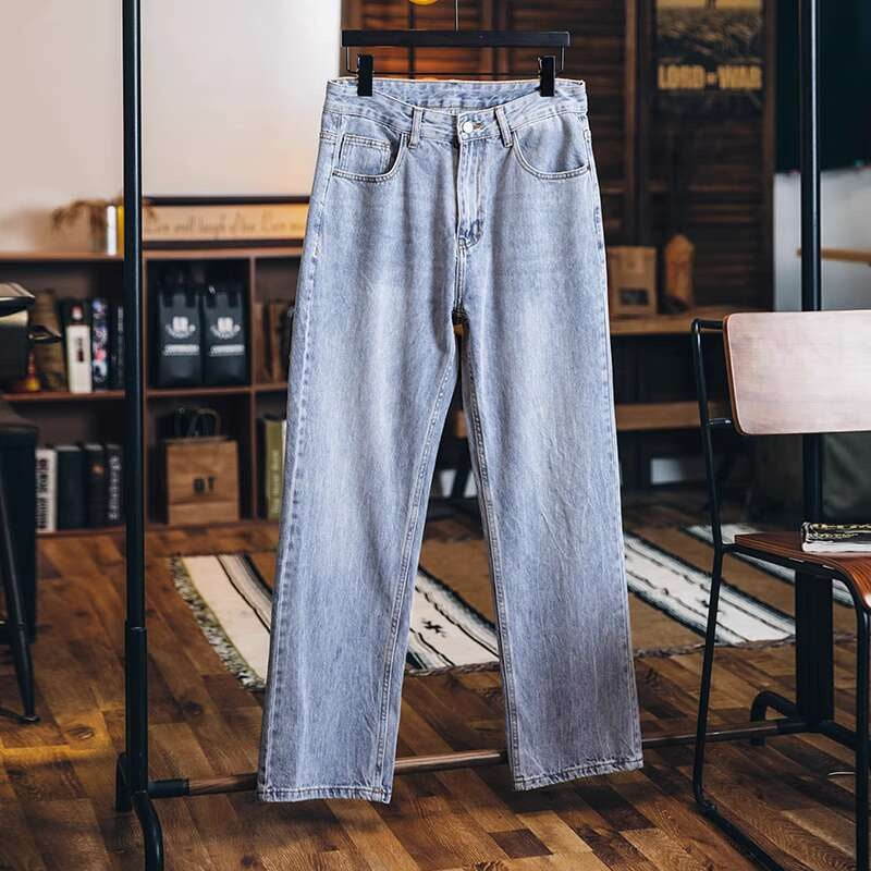 American retro men's spring and summer pure cotton washed loose straight leg jeans