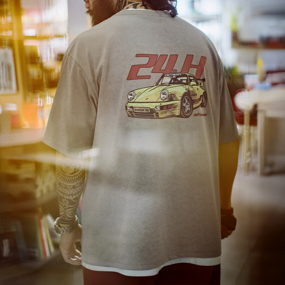 Summer American Retro Motorcycle Back Printed Men's Loose T-shirt