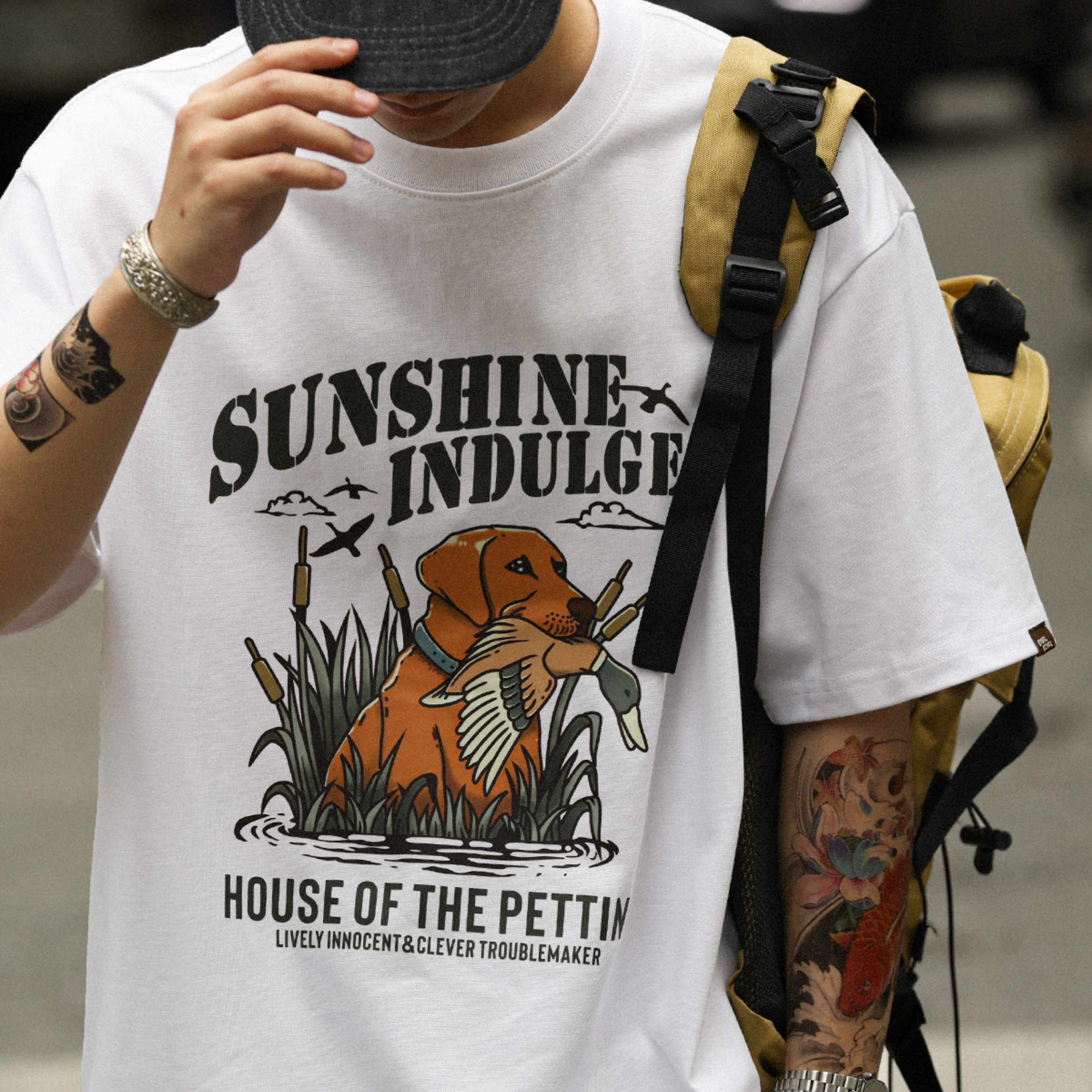 Japanese retro printed men's 300g pure cotton street style T-shirt