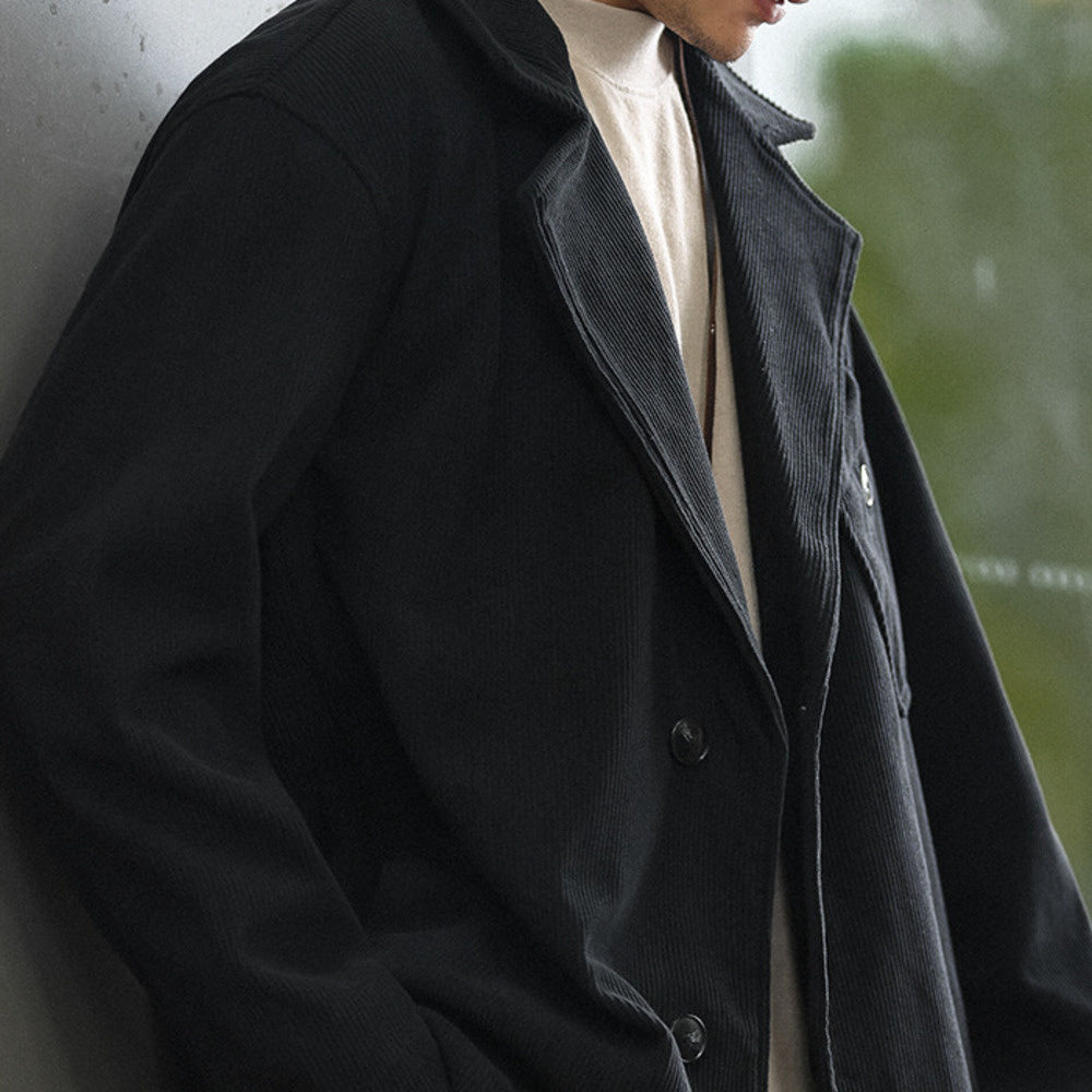 Corduroy suit jacket with men's patch pocket design, casual French light and mature layered jacket