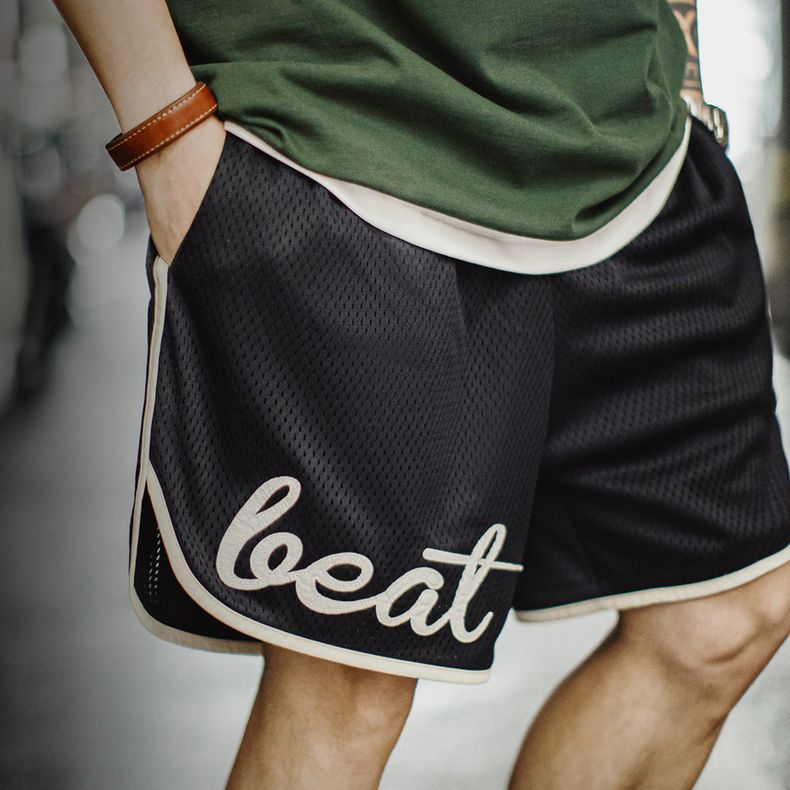 American black double-layer mesh basketball style breathable beach shorts