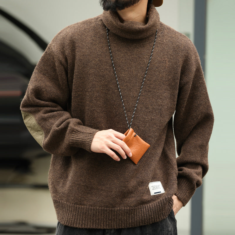 BGYO American high neck wool sweater men's thick lazy style knitted long sleeved base coat winter