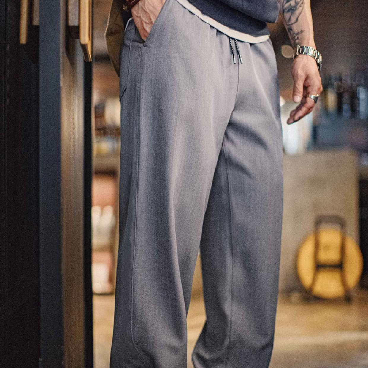 American casual cleanfit vintage grey commuting thin pants