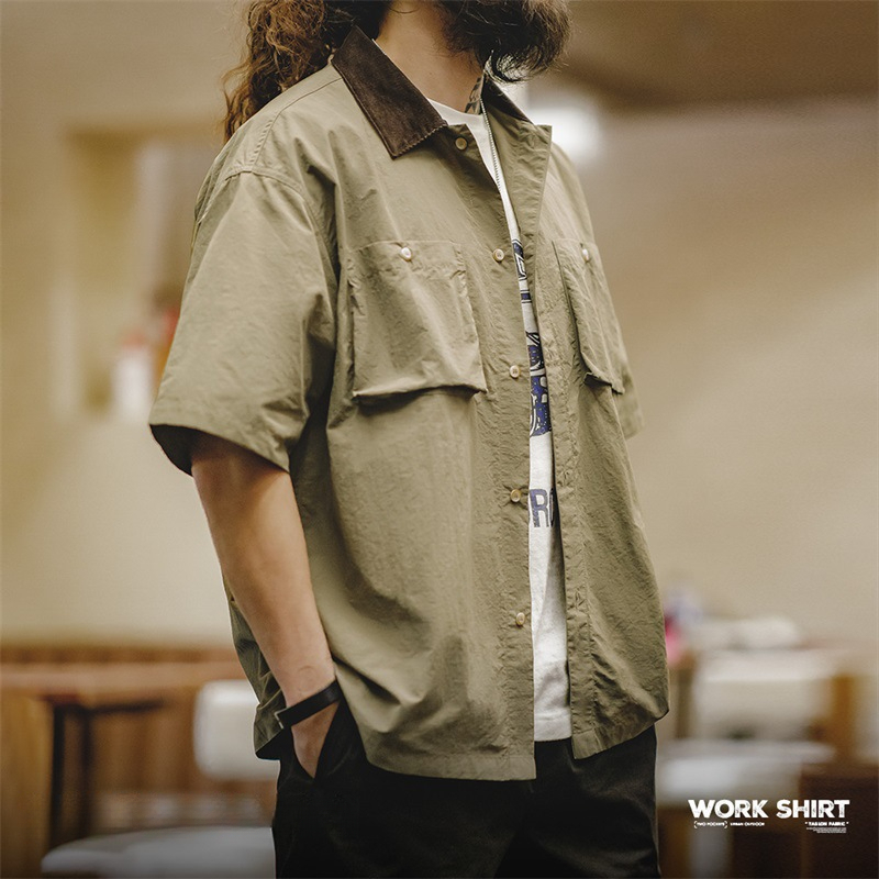 Maden Retro Waterproof Thin Outdoor Loose Half Sleeve Pocket Hunting Shirt