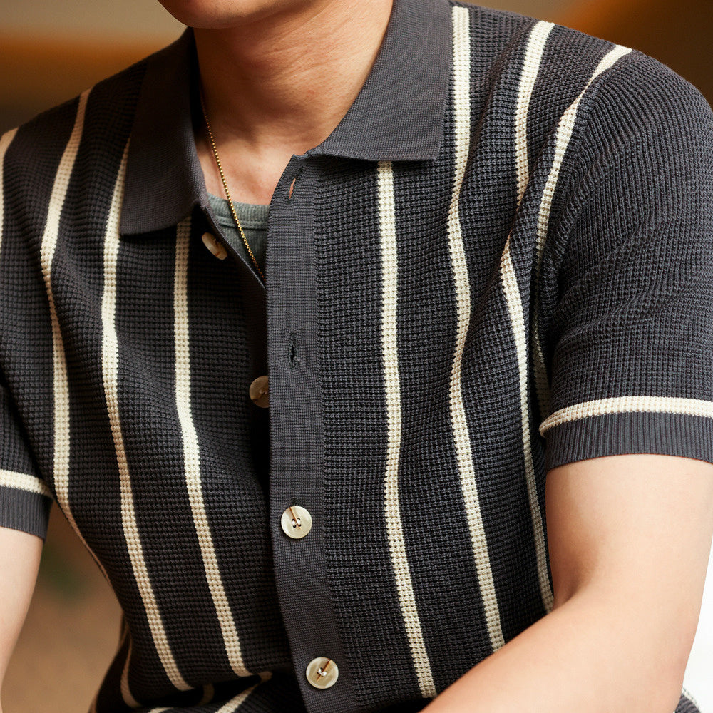 Italian retro collar striped jacquard men's wrinkle resistant British shirt