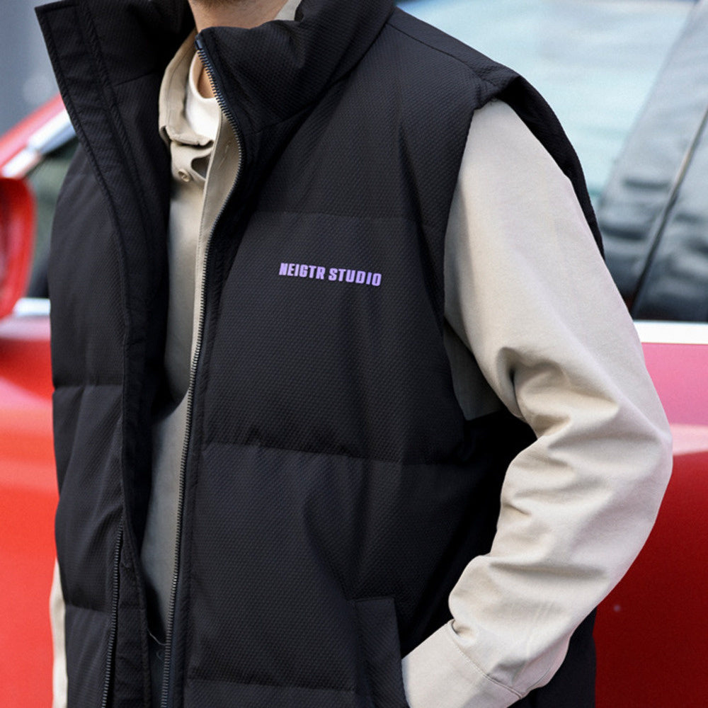 BGYO American casual down vest men's 90 white duck down stand up collar zipper outer layer folded warm vest jacket