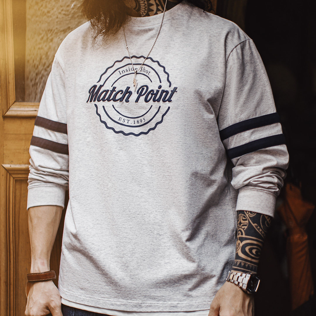 American Striped Embroidered Round Neck Gray Thin Commuter Long Sleeved T-Shirt