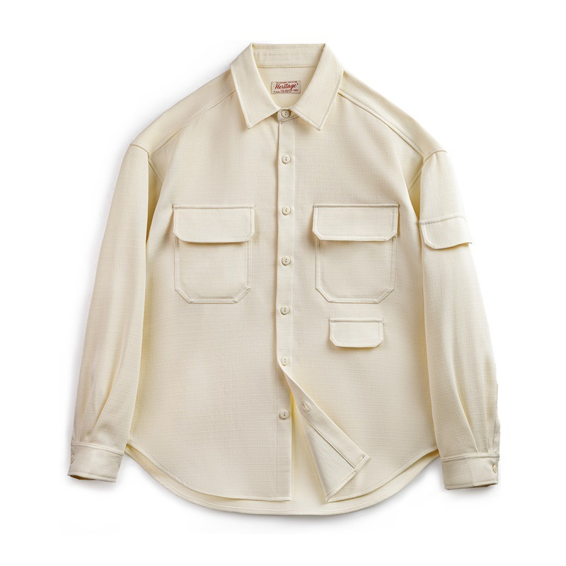 Maden casual silhouette wrinkle free long sleeved shirt with loose collar pockets, shirt jacket