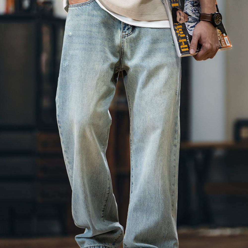 American retro Lyocell men's loose straight leg jeans