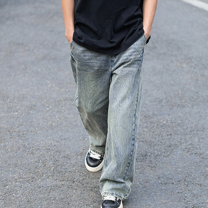 Men's Vintage Denim Straight Loose Casual Long Pants 