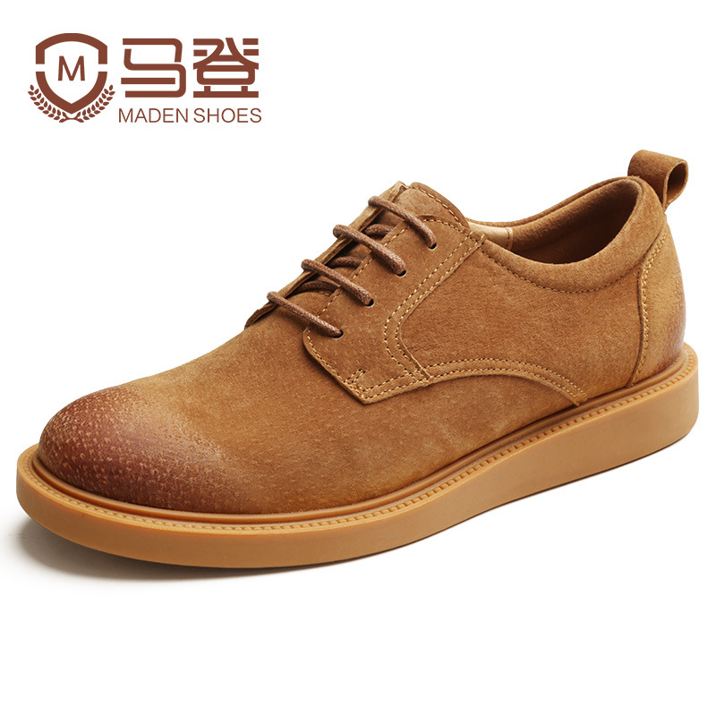 Maden British style brown sneakers, versatile casual leather shoes, trendy low cut workwear shoes