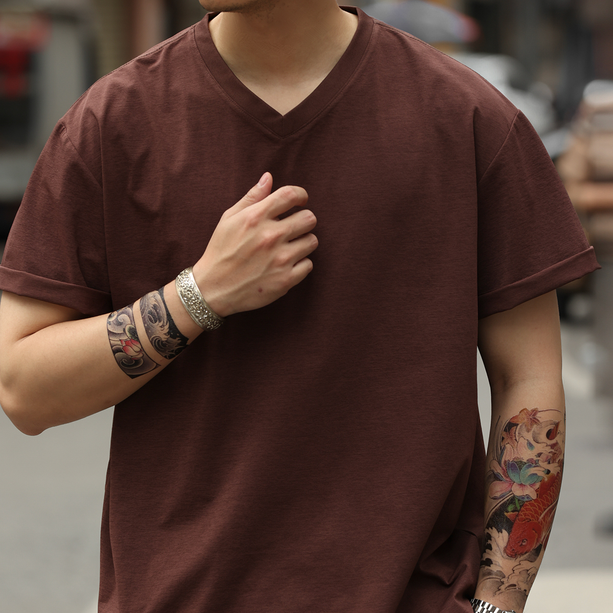 Summer outdoor men's V-neck 160g lightweight quick drying base shirt