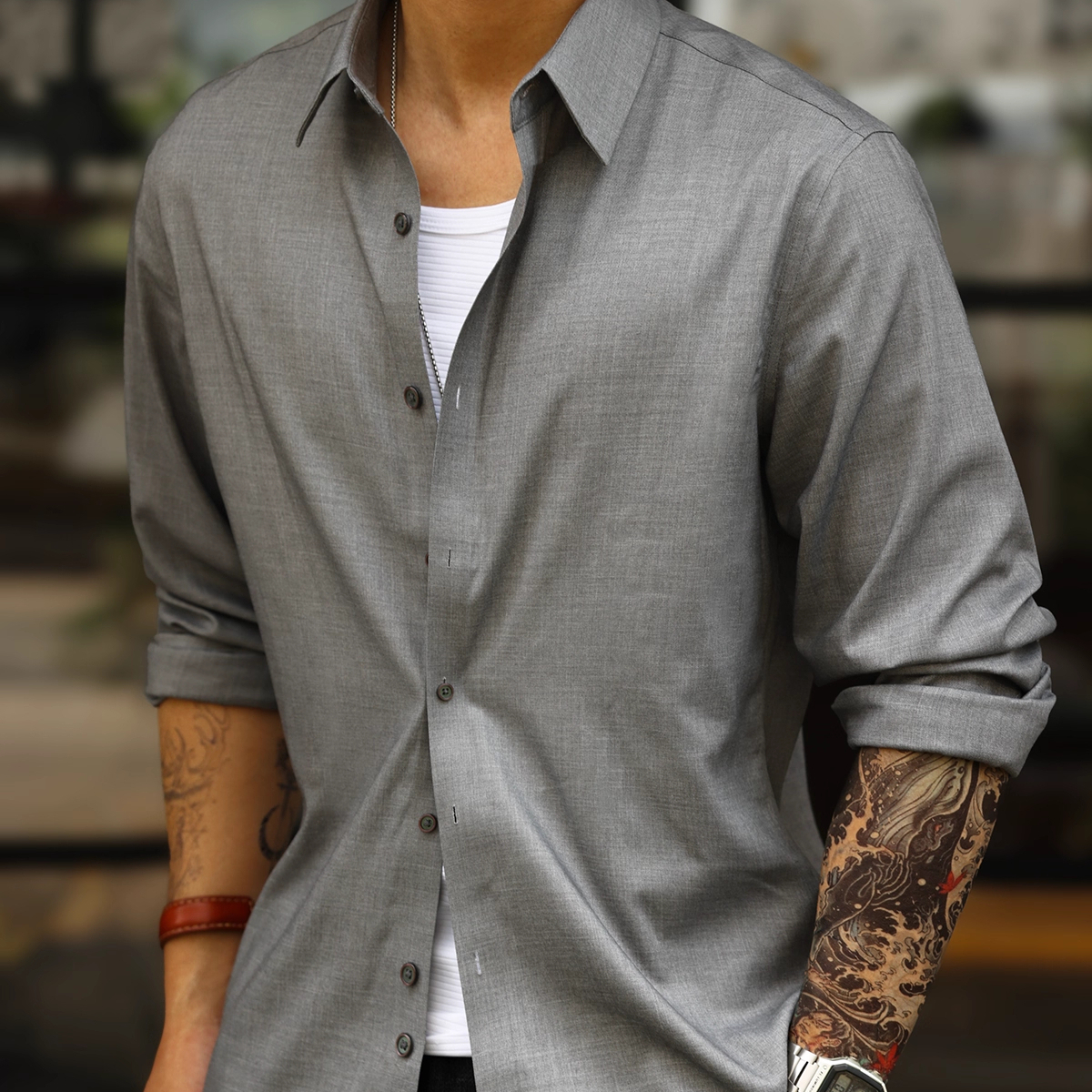 American casual commuting men's wrinkle resistant Modal long sleeved shirt