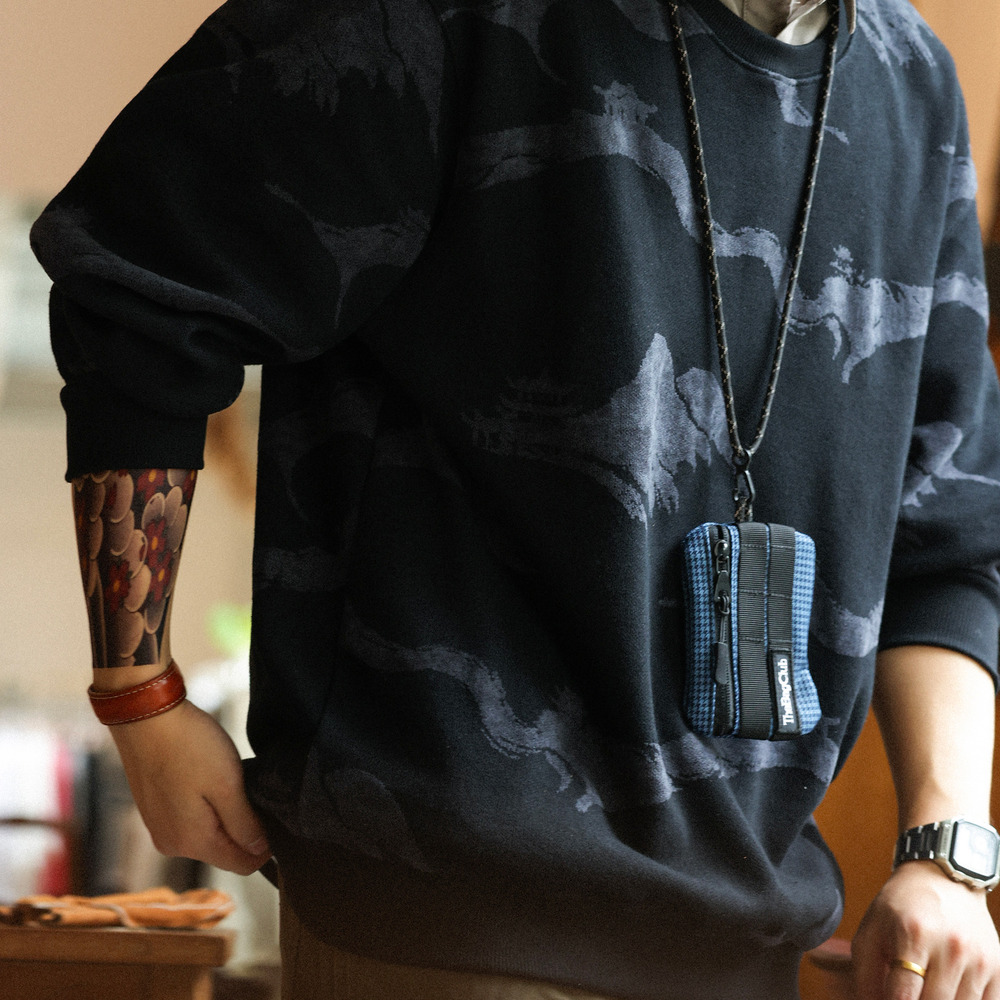 Two piece woolen jacquard hoodie for casual wear, men's woven shirt, collar design jacket