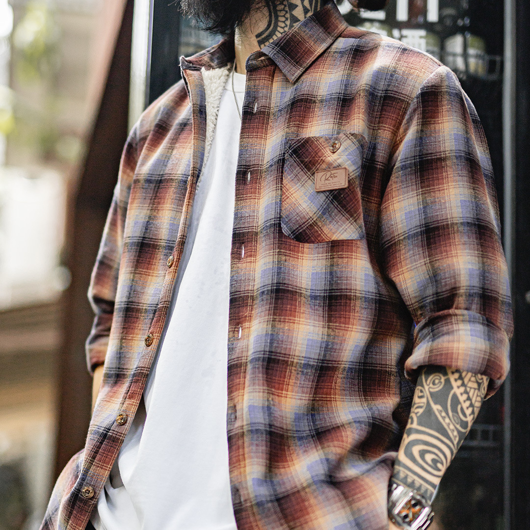 New Autumn And Winter American Retro Plaid Fleece Warm Plaid Shirt