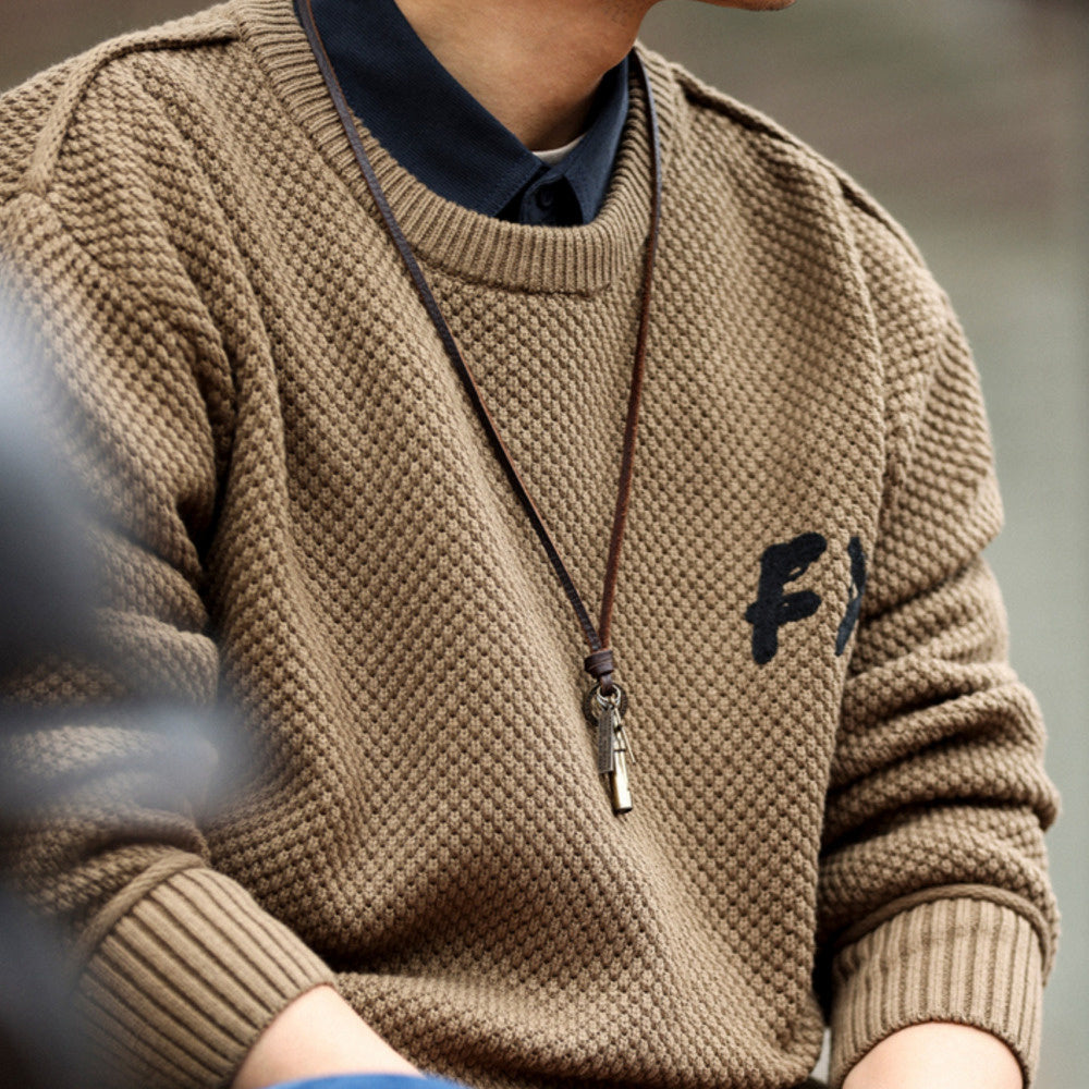 Vintage coarse needle and thread heavyweight sweater with round neck, loose and lazy style, high-end knitted sweater