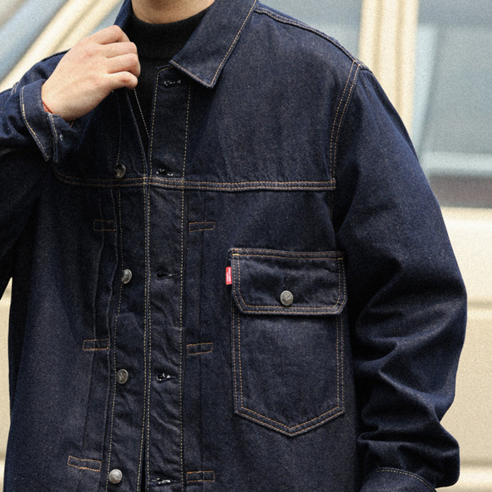 Storm Knight Cowboy Jacket, Deep Blue Amekhaki Collar, Bright Thread Jacket