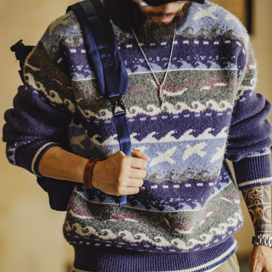 American Retro Fair Island Round Neck Loose Warm Knit Sweater