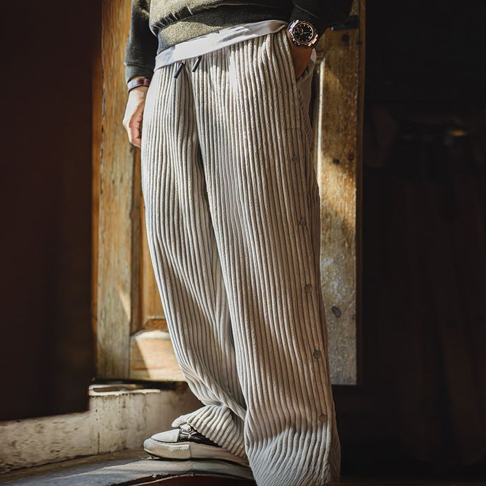 Maden vintage corduroy breasted sweatpants, loose fit, sporty and casual striped velvet straight leg pants