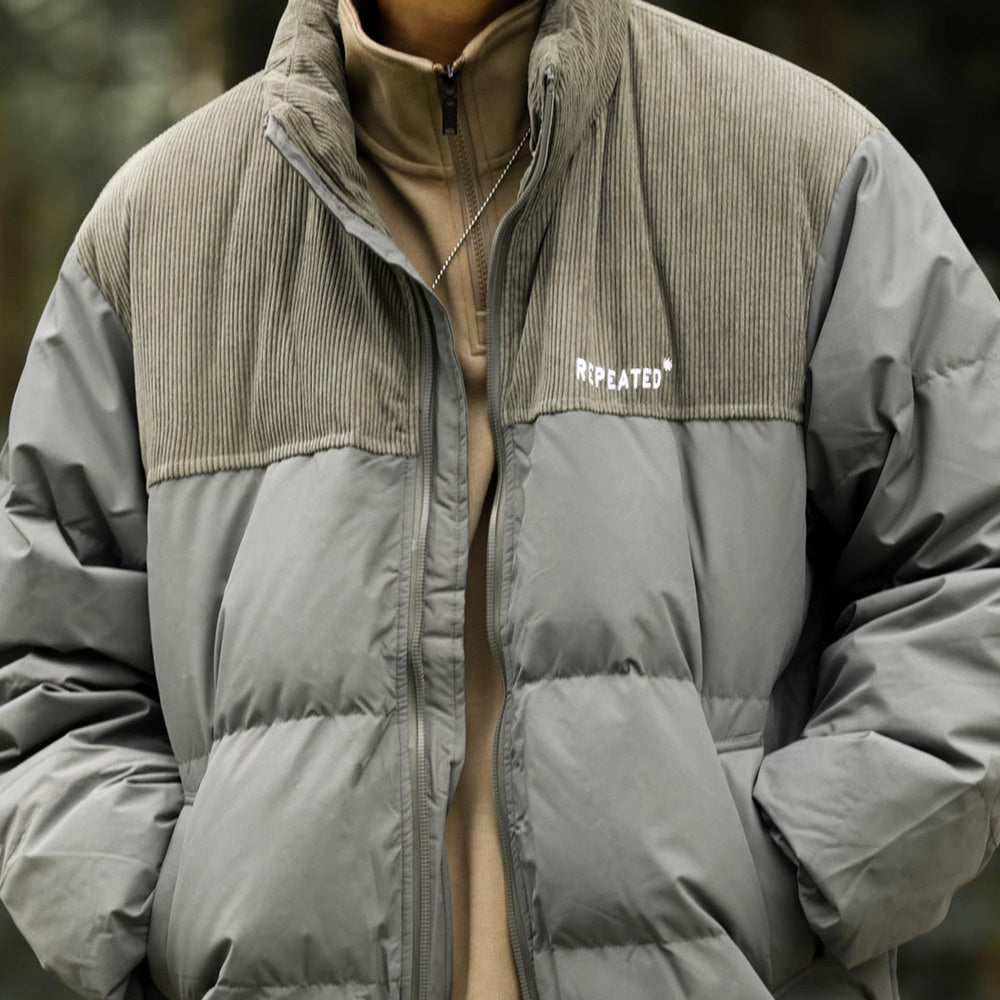 Standing collar down jacket men's short 90 white duck down warmth thickening splicing bread clothing jacket