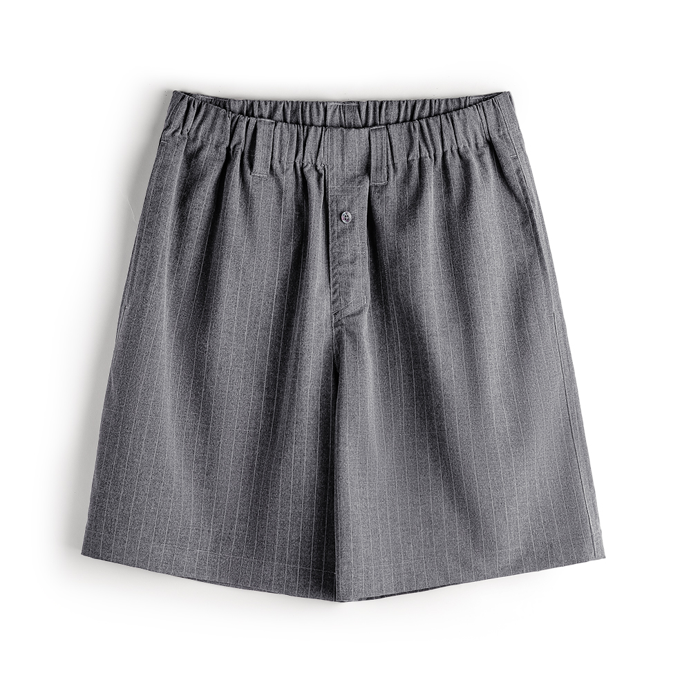Summer Japanese vertical striped gray cityboy elastic waist straight leg suit shorts