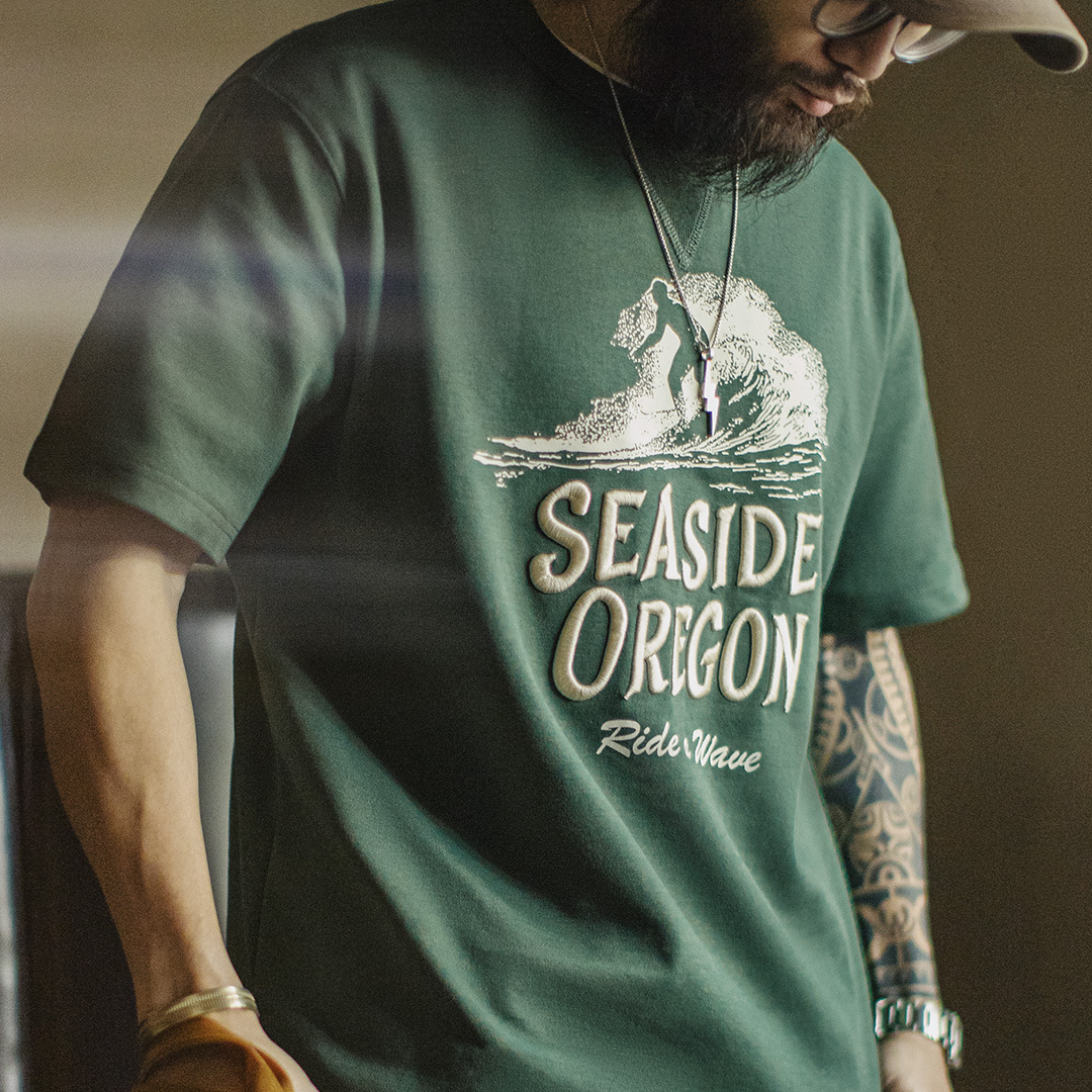 American Retro Three-Dimensional Embroidery, Digital Printing, Threaded Collar, Green Short Sleeved Shirt