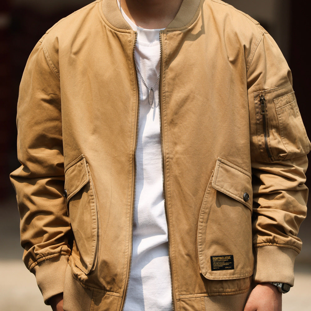 Vintage MA-1 Flight Jacket Loose Workwear Plus Size Khaki Baseball Collar Harrington Jacket