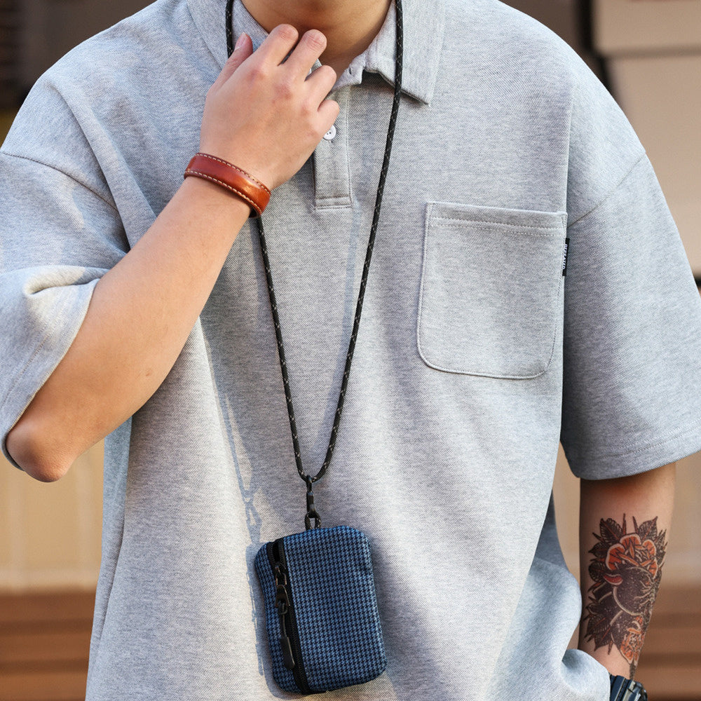 Japanese casual 340g men's loose pocket lapel short sleeved polo shirt