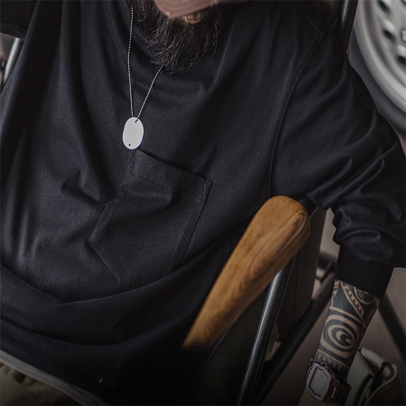 Maden casual solid color pocket long sleeved T-shirt Cityboy loose cotton inner bottom shirt