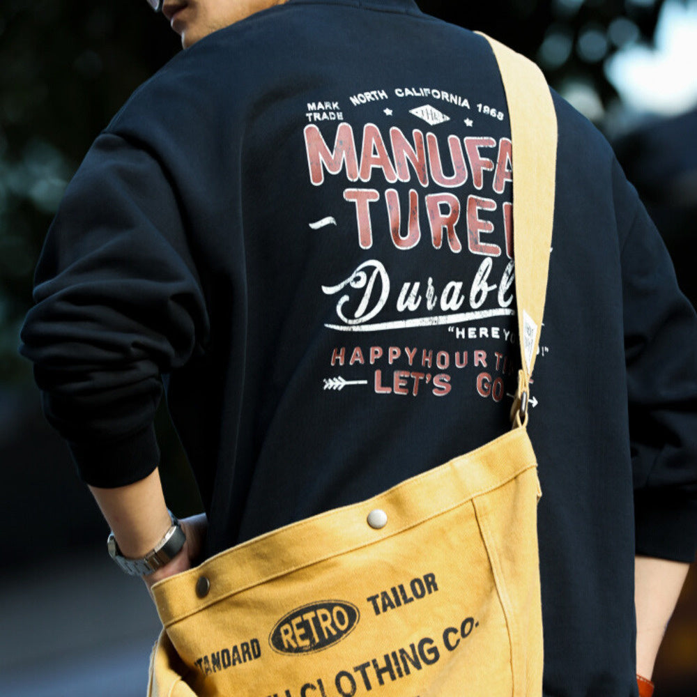 Retro casual 480g heavyweight round neck sweatshirt, loose vintage mottled printed top