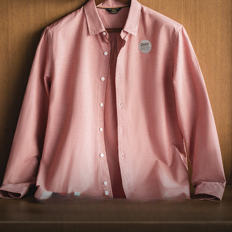 MADEN Casual Houndstooth Button Cotton Commuter Business Plaid Long Sleeve Shirt