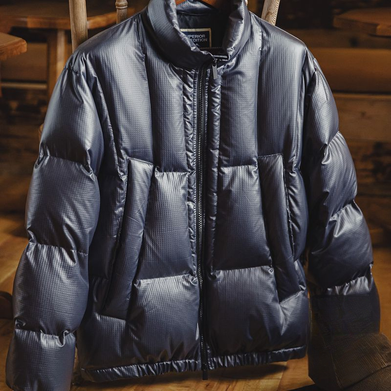 Maden Casual Small Square 90 White Duck Down Down Jacket Warm Standing Collar Bread Jacket