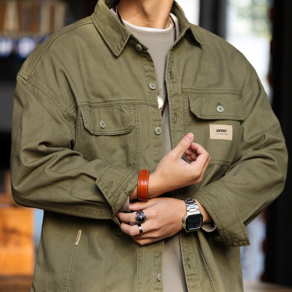 Men's long sleeved shirt jacket, pure cotton layered hunting suit shirt jacket