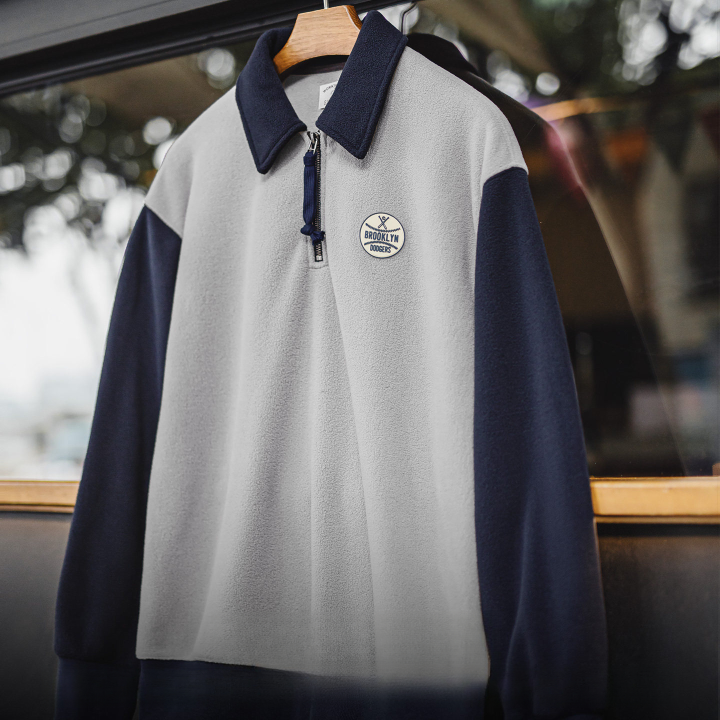 American Style Fleece Half Open Hoodie College Style Polo Collar Contrasting Color Pullover Warm Jacket