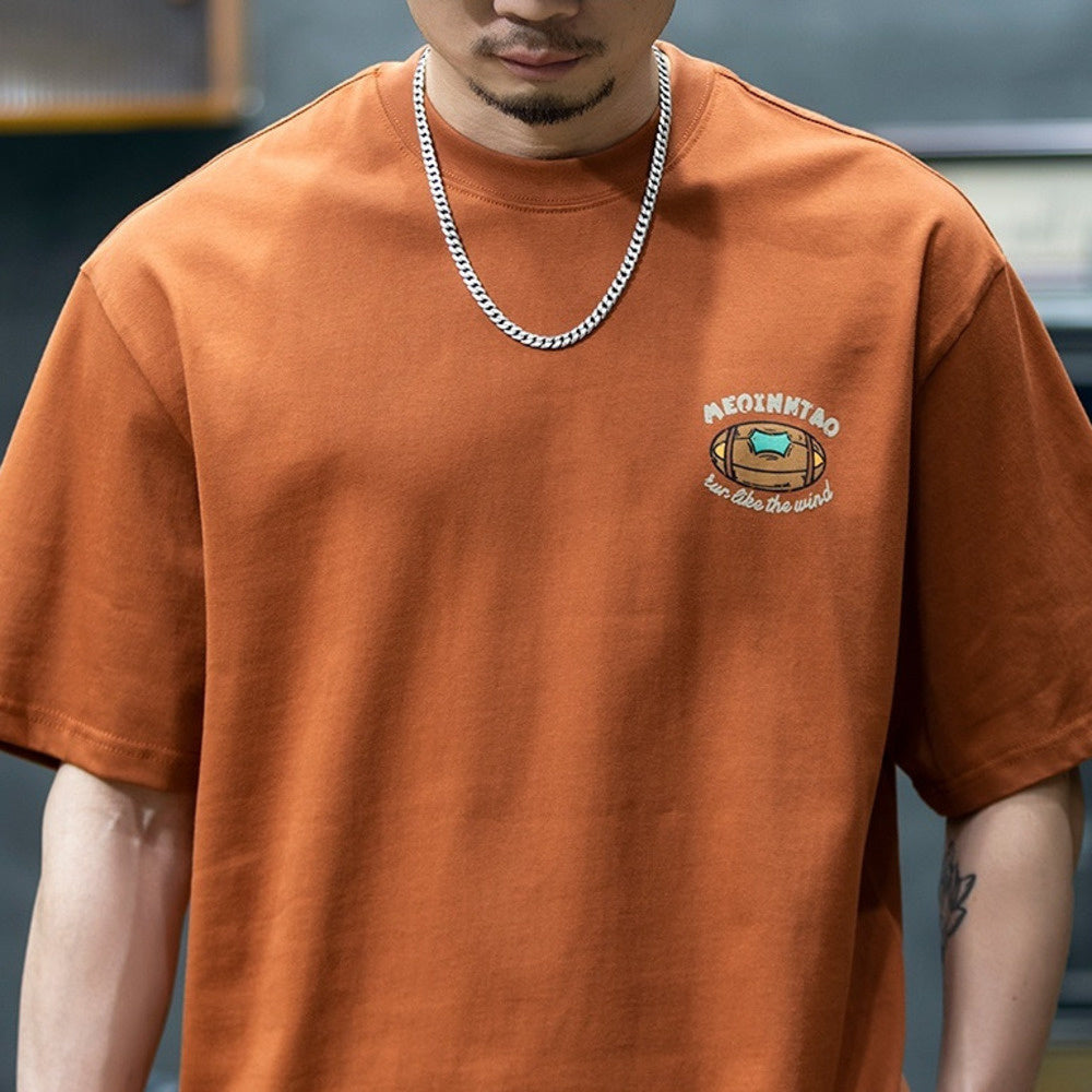 American retro 230g summer pure cotton casual printed loose round neck T-shirt