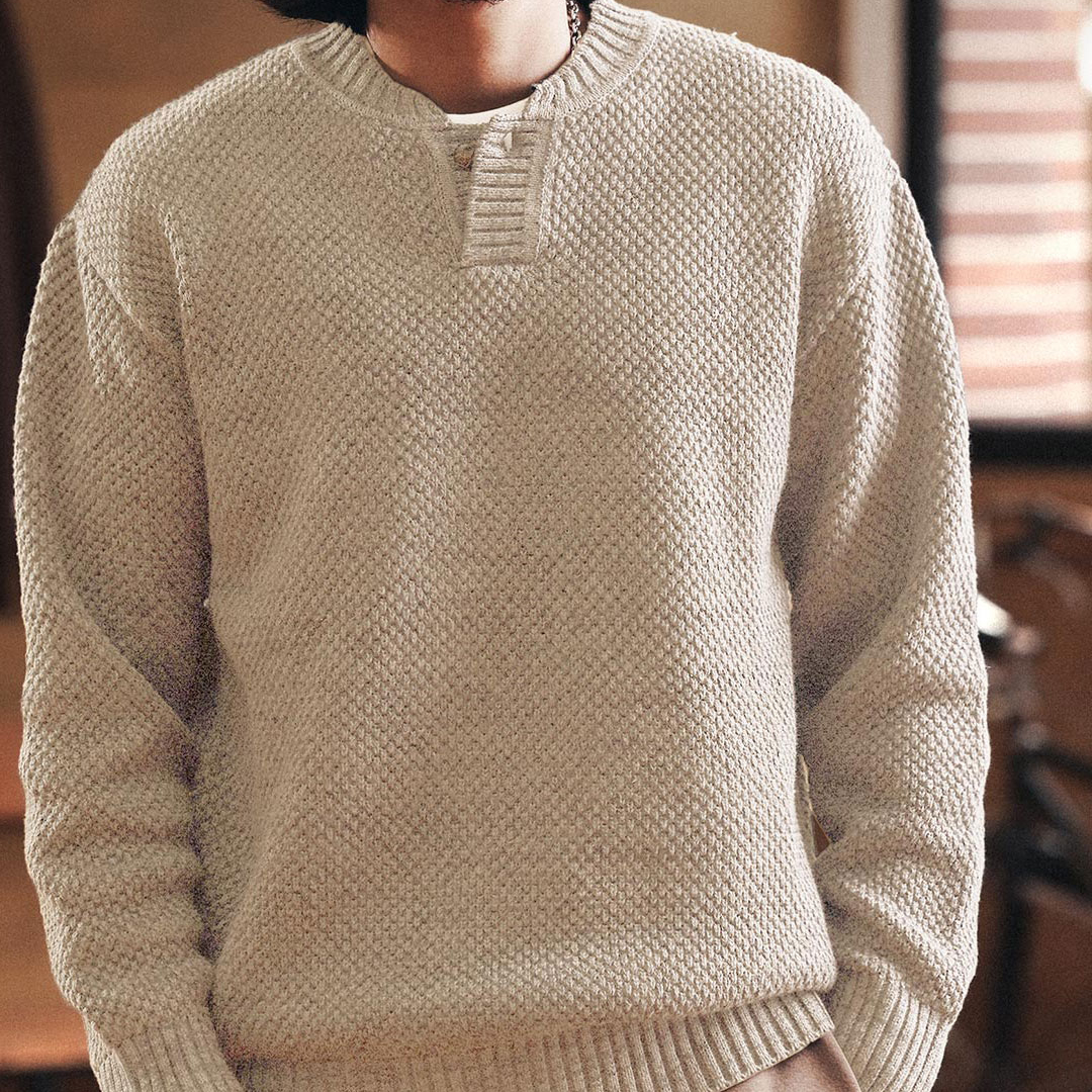 American Retro Henry Collar Men'S New Loose Old Money Style Knitted Sweater