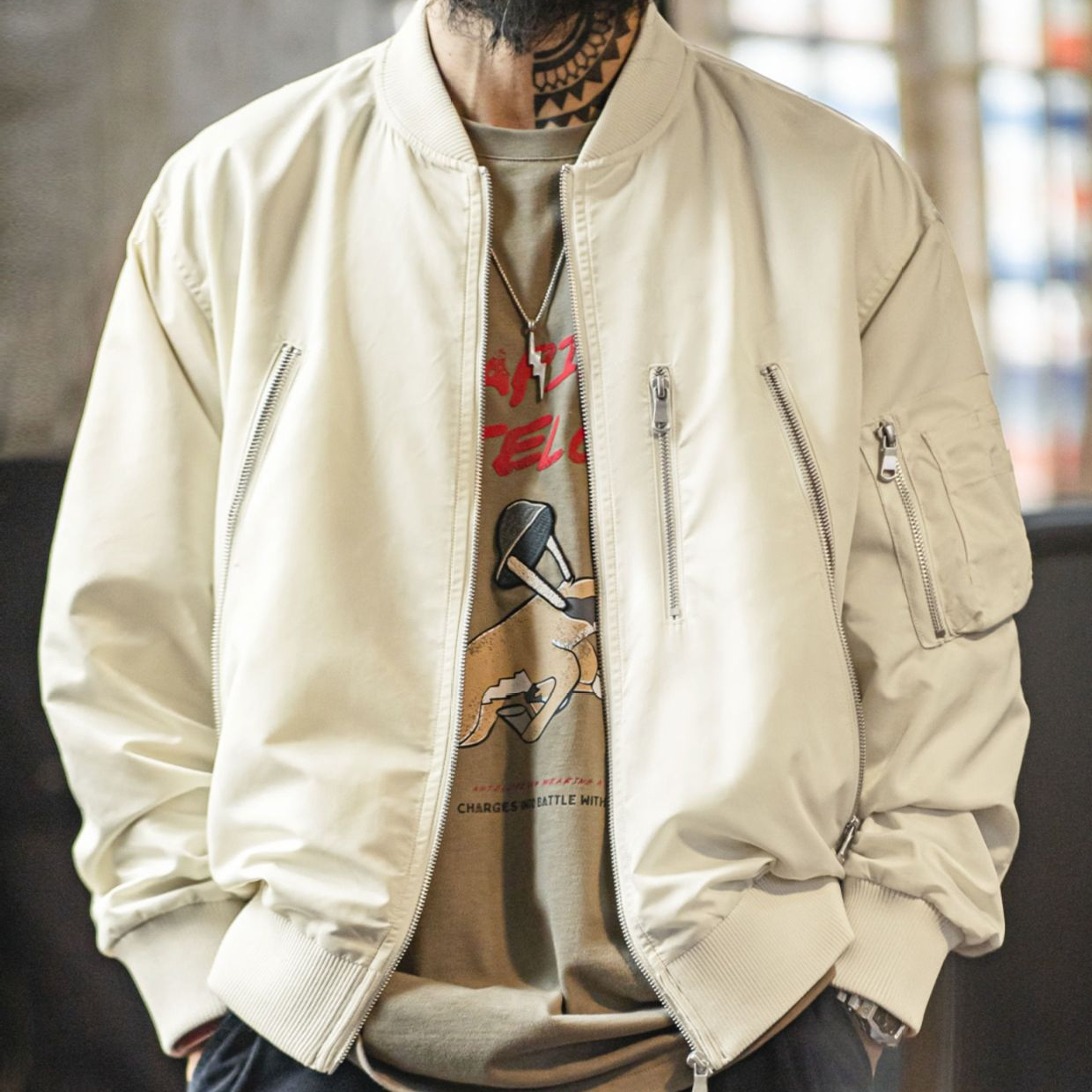 American casual white L2B nylon thin pilot jacket