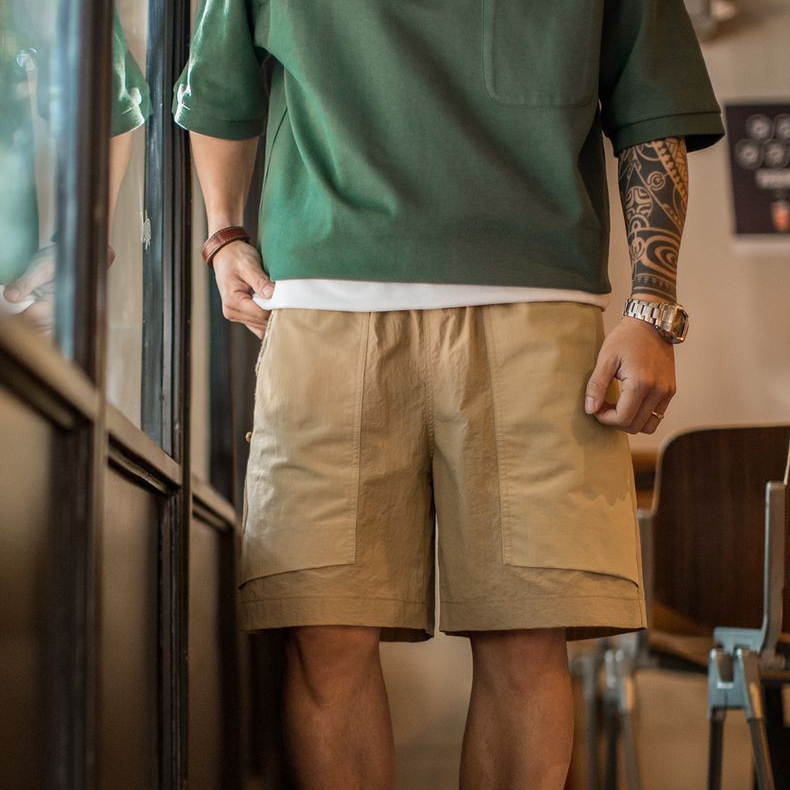Summer mountain style men's thin quick drying large pocket straight tube khaki shorts
