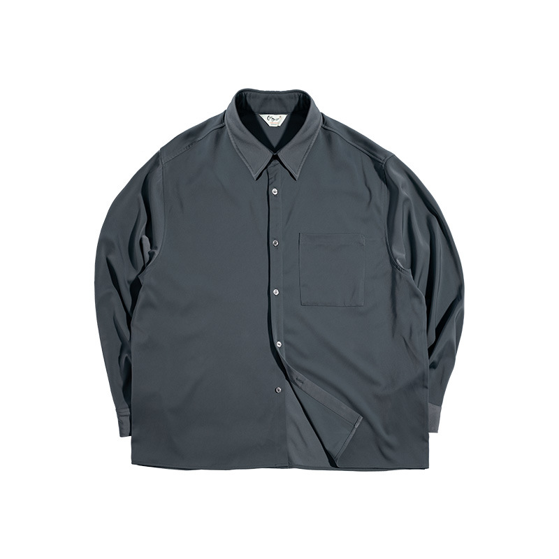 Maden Vintage Satin Long Sleeve Shirt Loose Ice Silk Pendant Shirt