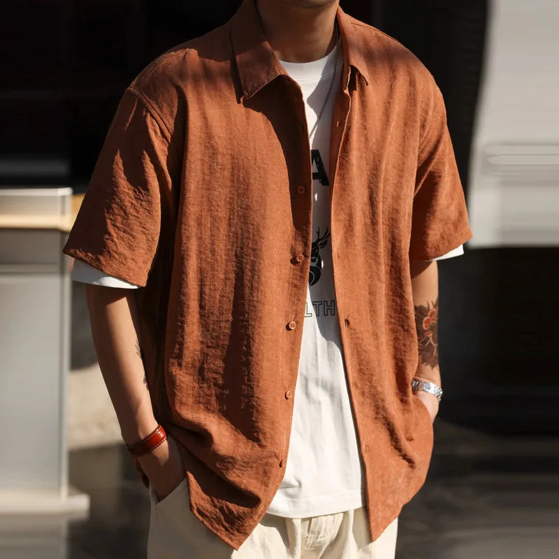 Summer casual men's American loose wrinkle resistant high-end short sleeved shirt