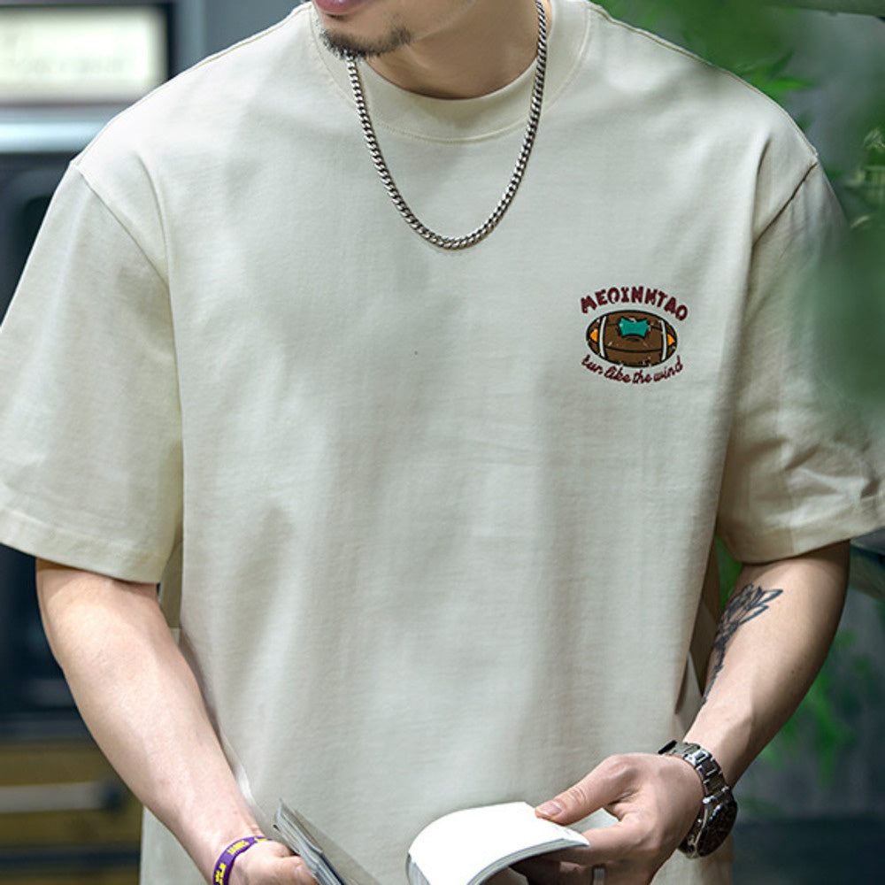 American retro 230g summer pure cotton casual printed loose round neck T-shirt