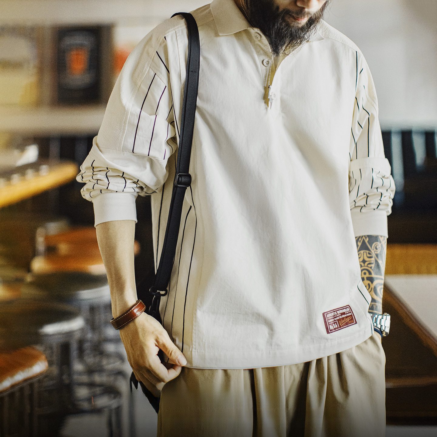 American baseball printed patchwork embroidered pure cotton polo shirt