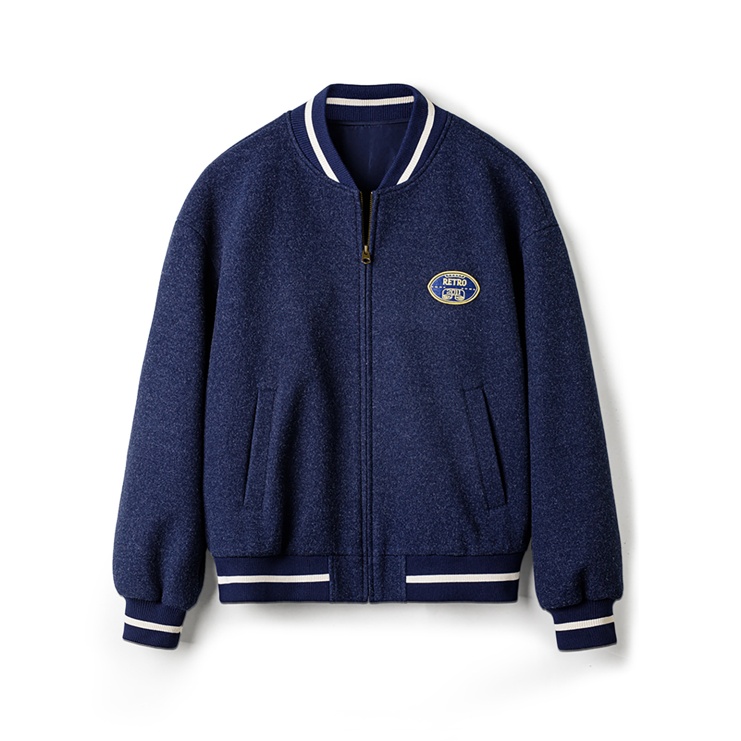 American Retro Blue Embroidered Contrasting Short Jacket