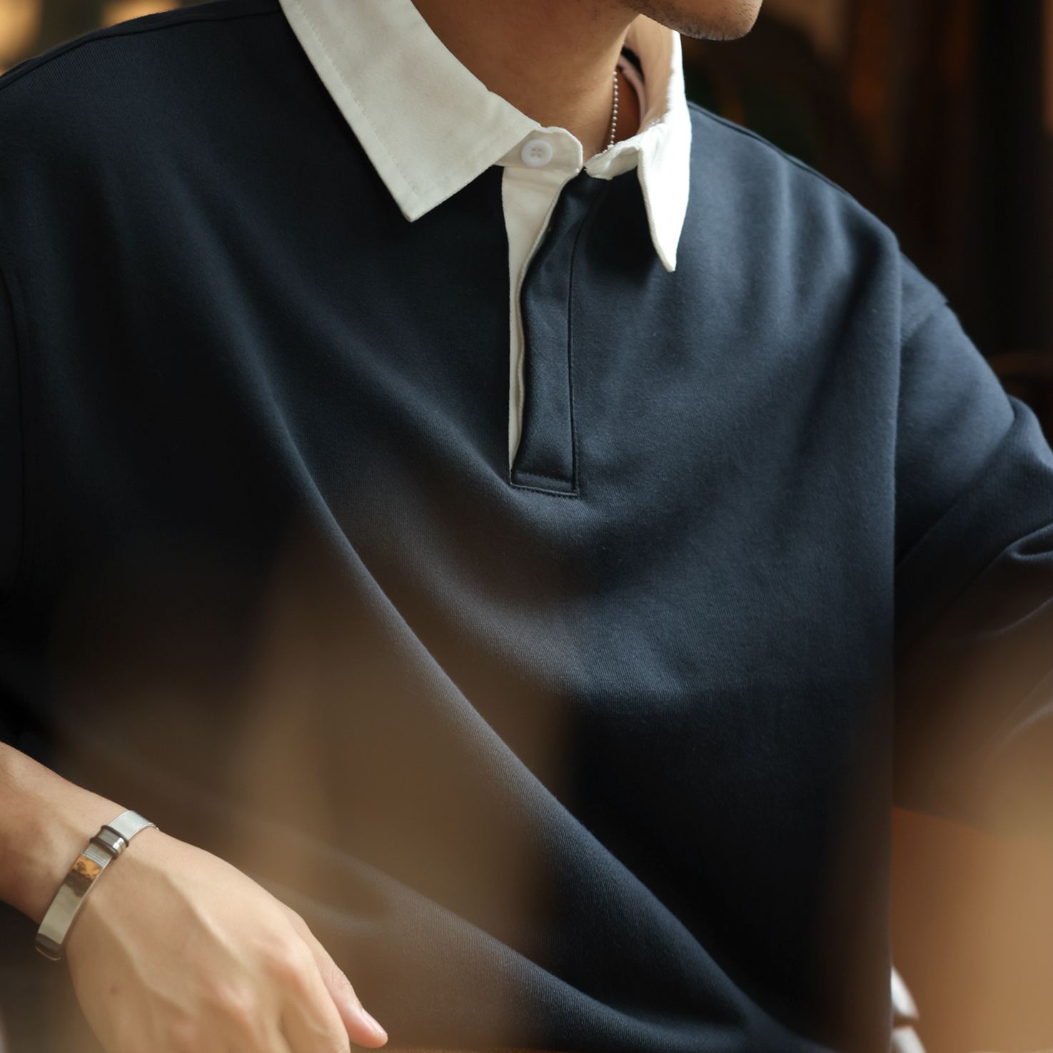 American Retro 390g Heavyweight Contrasting Color Men'S College Style Polo Shirt