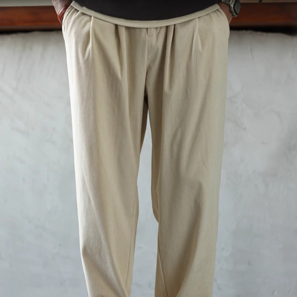 Japanese corduroy textured casual pants basic section pleated drape casual versatile pants