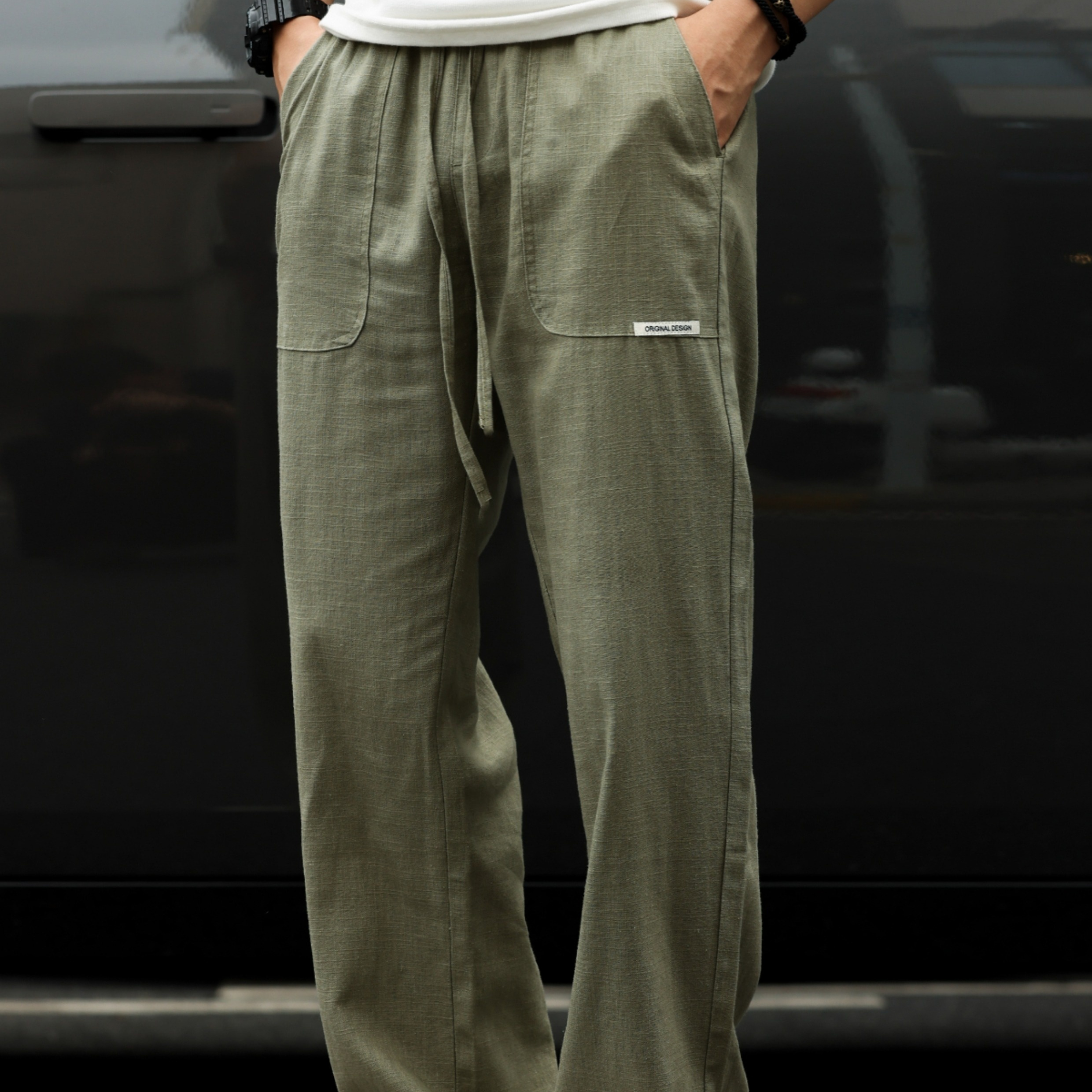 Summer American style breathable cotton and linen men's loose straight leg casual pants