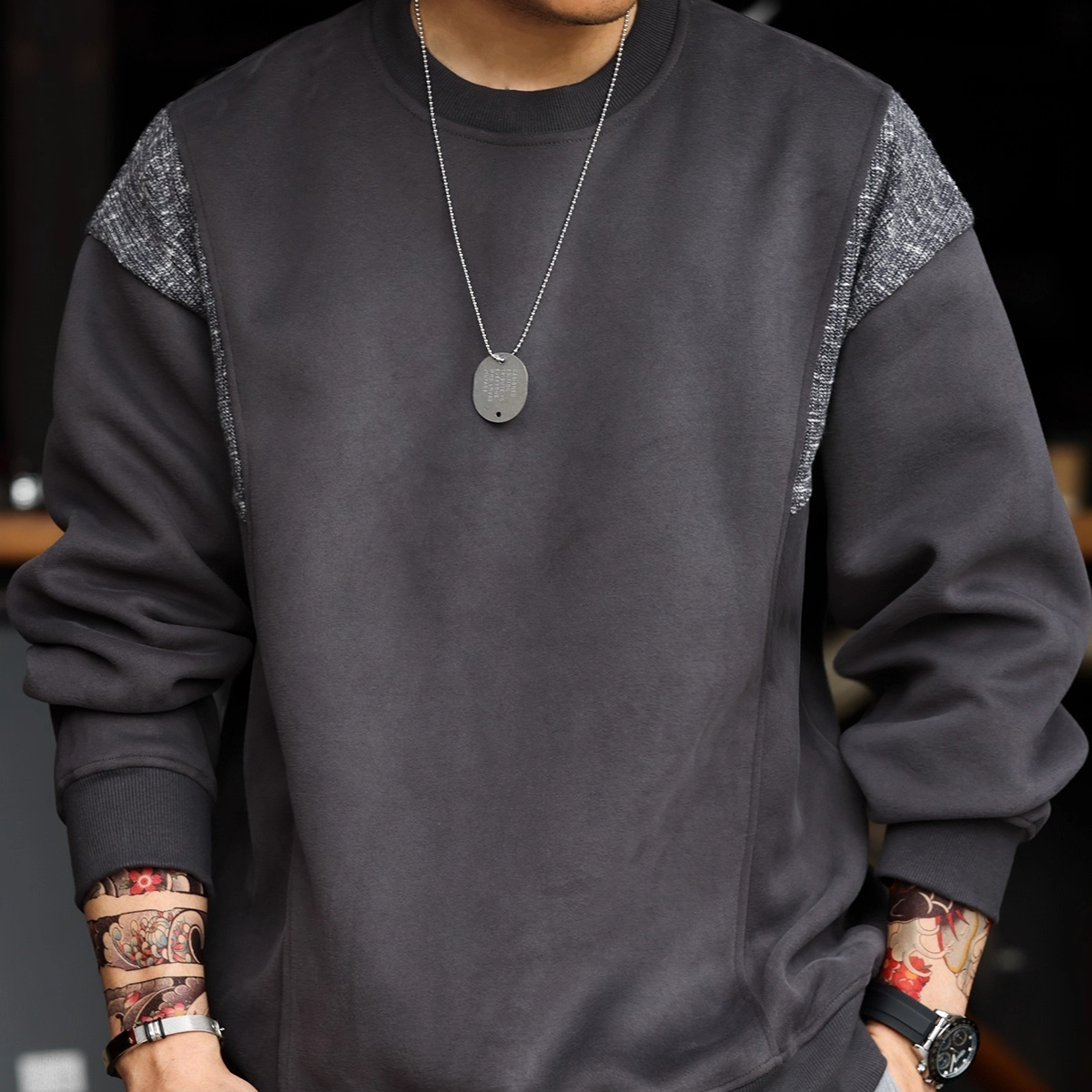 Autumn American Retro Round Neck Men's 420g Casual Top